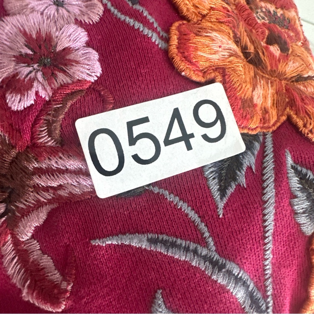 Driftwood Jacket Women Sz Medium Maroon Teddy Floral Embroidered Zip Up Hoodie - Picture 11 of 11
